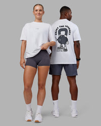 Duo wearing Kettlebell FLXCotton Oversized Tee - White-Black | Model:Both | Size:Duo
