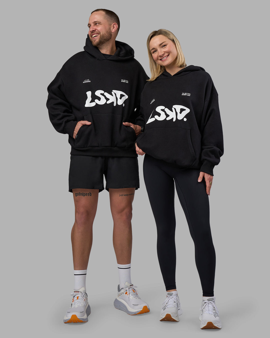 Duo wearing LSKD TRD Hoodie - Black | Model:Both | Size:Duo