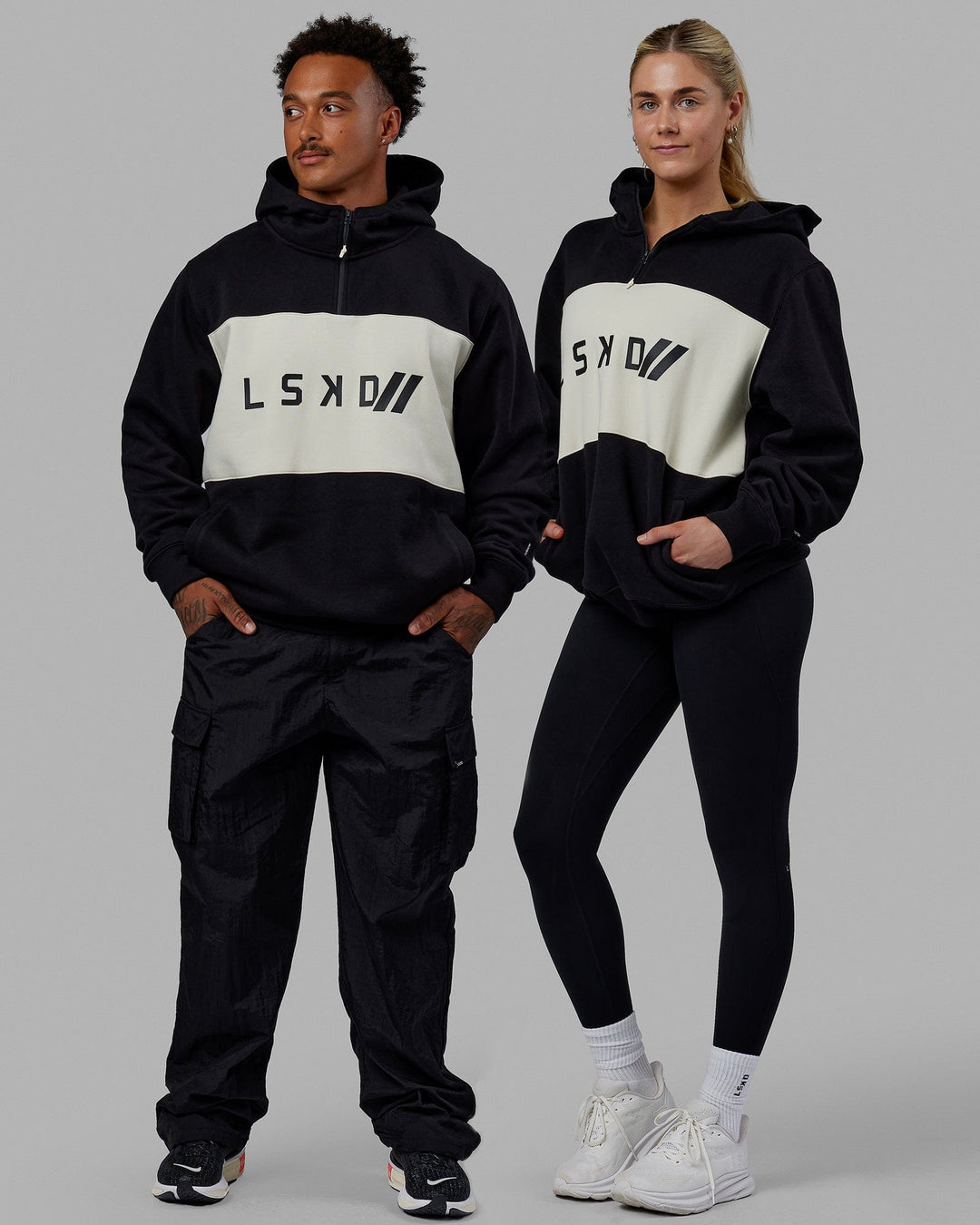 Duo wearing Unisex LSKD x Blenders Hoodie - Black-Bone