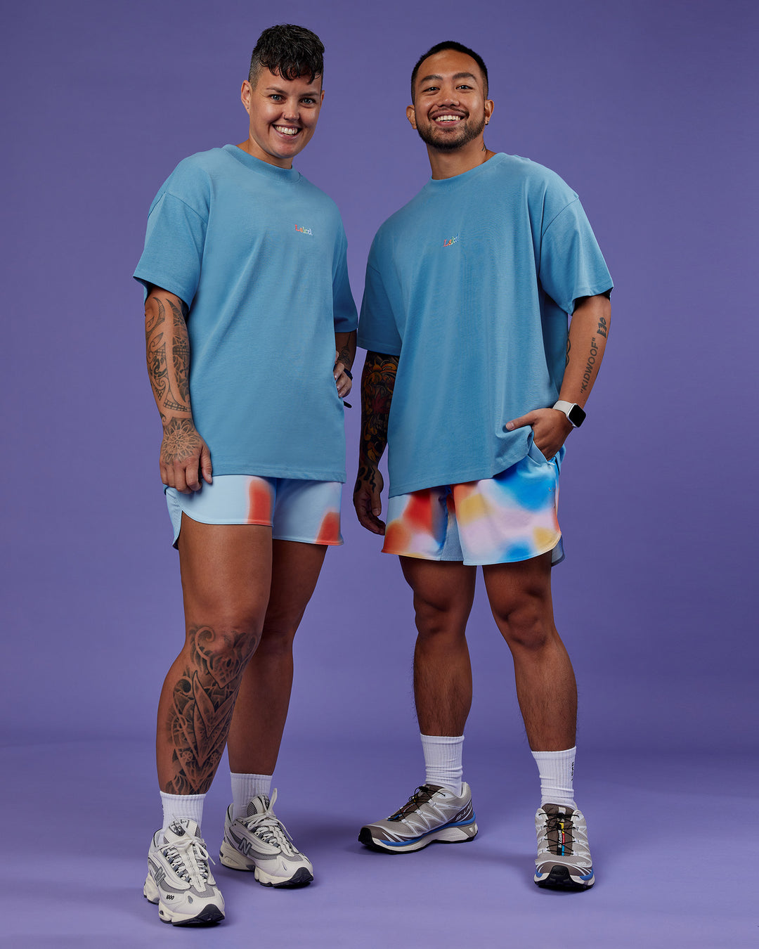 Duo wearing Lift 6&quot; Short - Rainbow Shade Print | Model:Both | Size:Duo