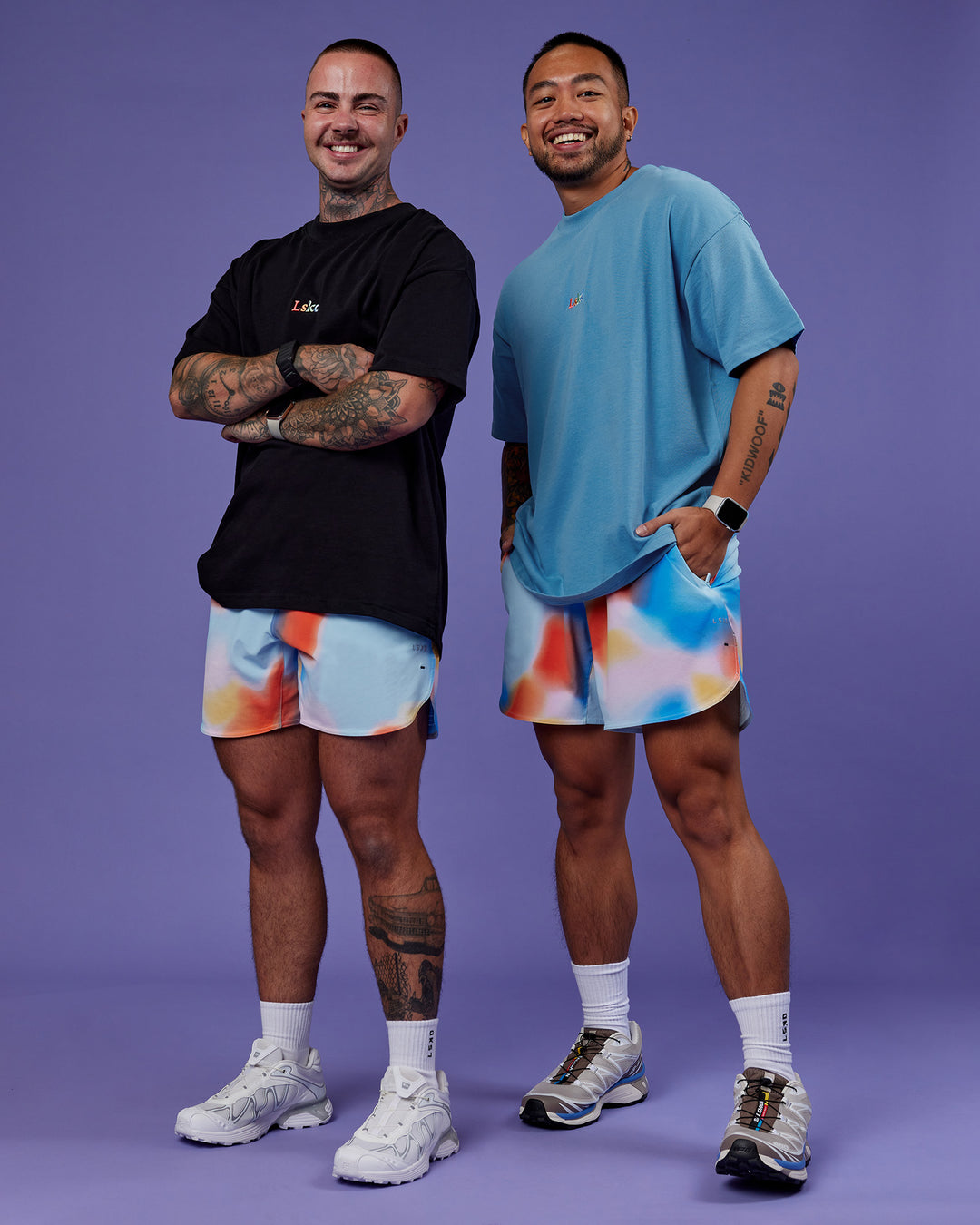 Duo wearing Lift 6&quot; Short - Rainbow Shade Print | Model:Both | Size:Duo