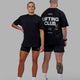 Duo wearing Unisex Lifting Club FLXCotton Tee Oversize - Black-White-Yellow
