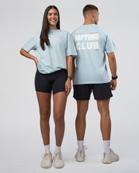 Duo wearing Lifting FLXCotton Oversized Tee - Blue Aura-Ultra Pink | Model:Both | Size:Duo