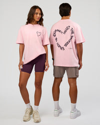 Duo wearing Love The Process FLXCotton Oversize Tee - Marshmallow-Midnight Plum | Model:Both | Size:Duo