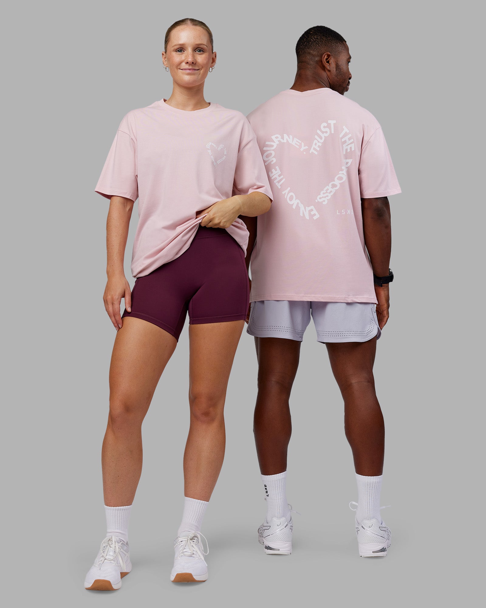 Unisex Love The Process Oversize Hoodie - Petal Pink-White