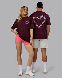 Duo wearing Love The Process FLXCotton Oversize Tee - Cherry Lacquer-Shale Beige | Model:Both | Size:Duo