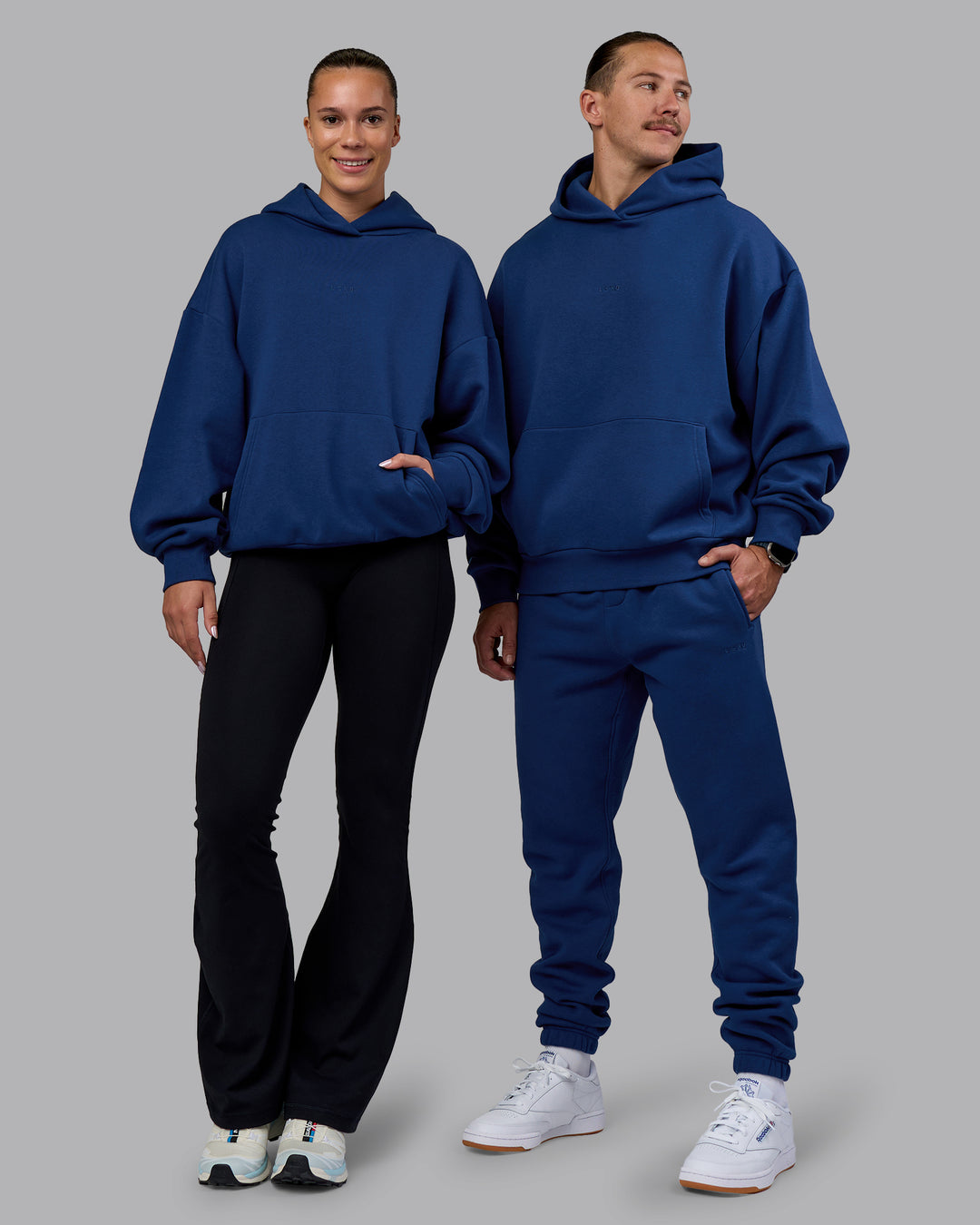 Duo wearing MVP Oversized Hoodie - Midnight Blue | Model:Both | Size:Duo