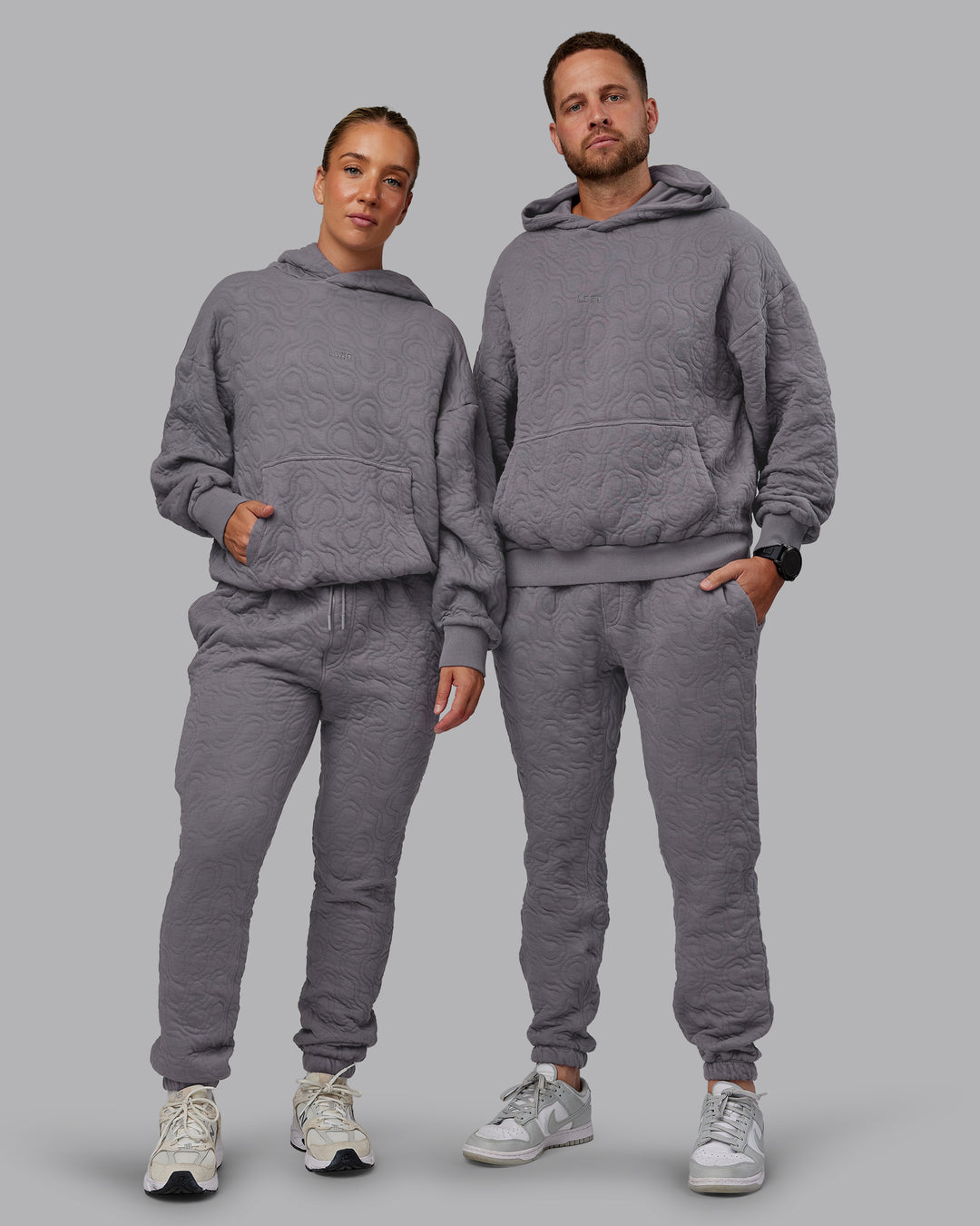 Duo wearing MVP Quilted Track Pant - Storm Front-Geometric | Model:Duo | Size:Duo
