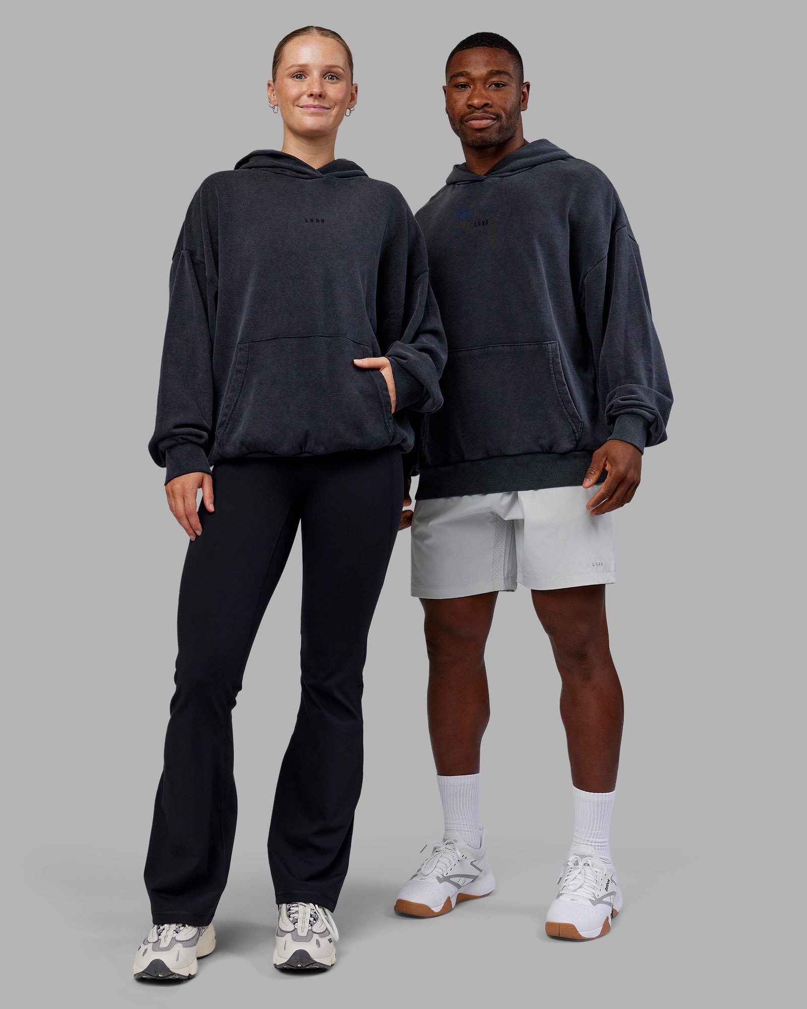 Duo wearing MVP Washed Terry Oversized Hoodie - Black Washed | Model:Both | Size:Duo