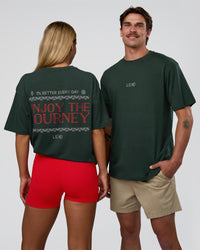 Duo wearing Merry Journey FLXCotton Oversized Tee - Vital Green-White | Model:Both | Size:Duo