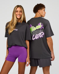 Duo wearing Miami Snatch FLXCotton Oversized Tee - Dark Storm-Marshmallow | Model:Both | Size:Duo