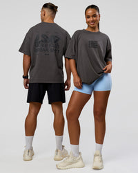 Duo wearing Move Fast Heavyweight Oversized Tee - Dark Storm Washed | Model:Both | Size:Duo