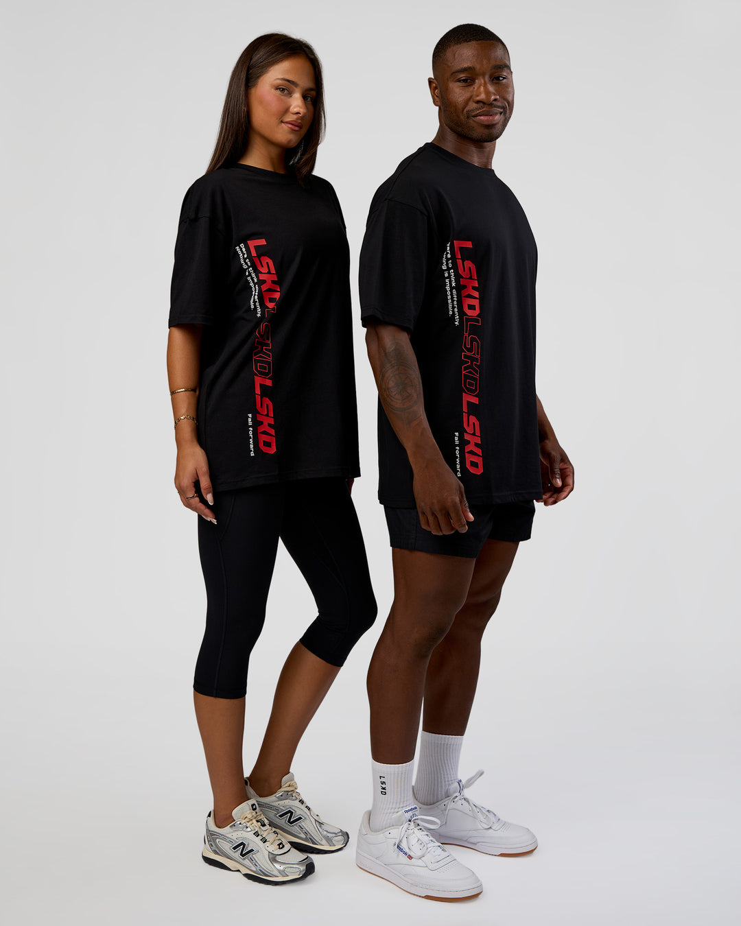 Duo wearing Nothing Is Impossible FLXCotton Oversized Tee - Black-Flame | Model:Both | SIze:Duo