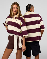Duo wearing Oversized Rugby Polo - Off White-Cherry| Model:Both | Size:Duo