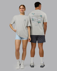 Duo wearing Perspective FLXCotton Oversized Tee - Digital Mist-White | Model:Both | Size:Duo