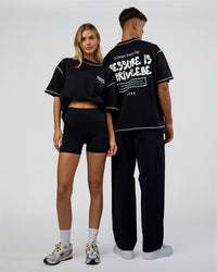 Duo wearing Pressure is Privilege Oversized Tee - Black-White | Model:Both | Size:Duo