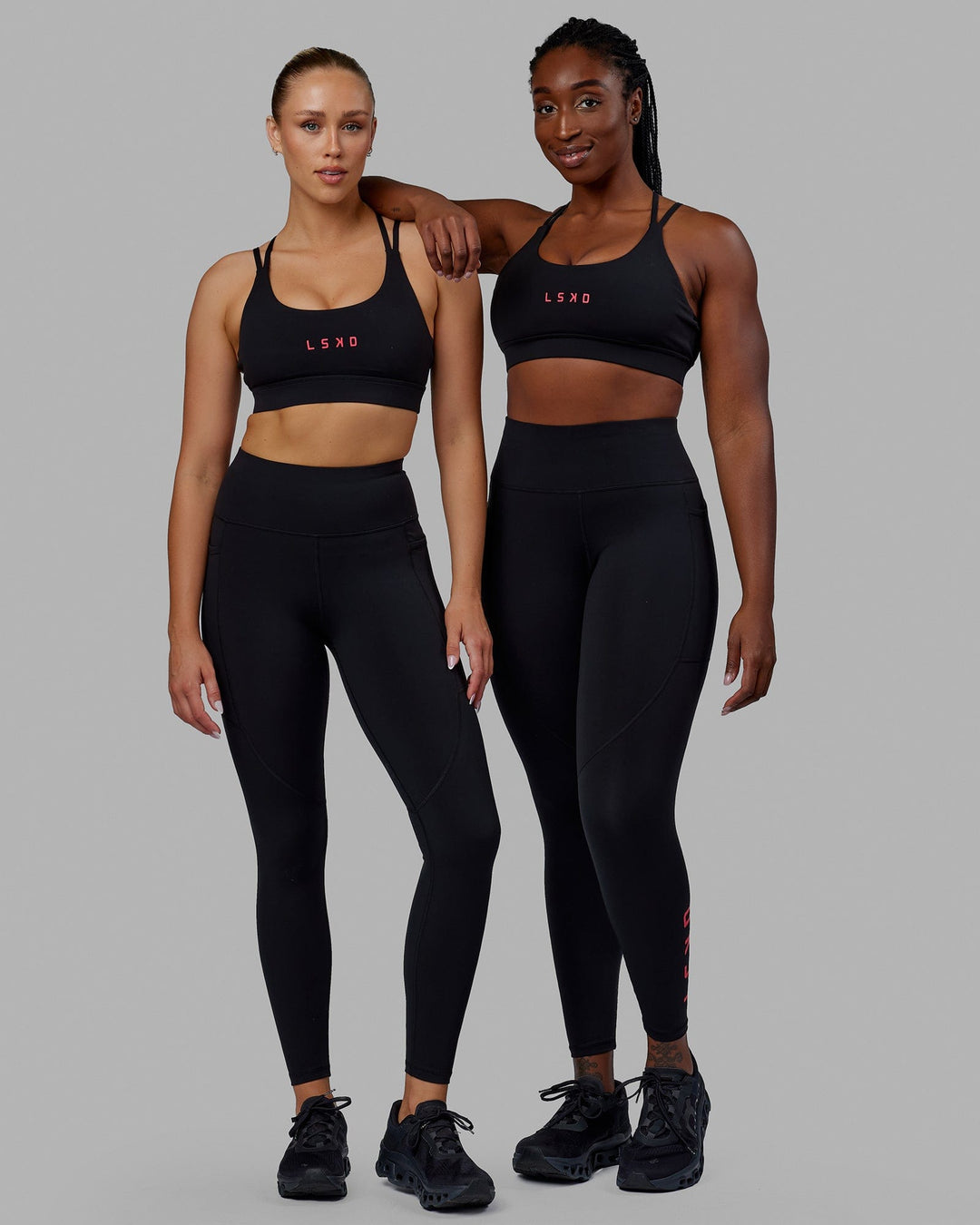 Woman wearing Rep Full Length Tights - Black-Raspberry