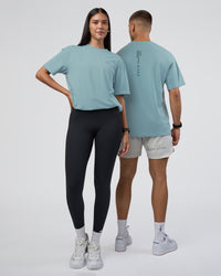 Duo wearing Research Department FLXCotton Oversized Tee - Smoke Blue | Model:Both | Size:Duo