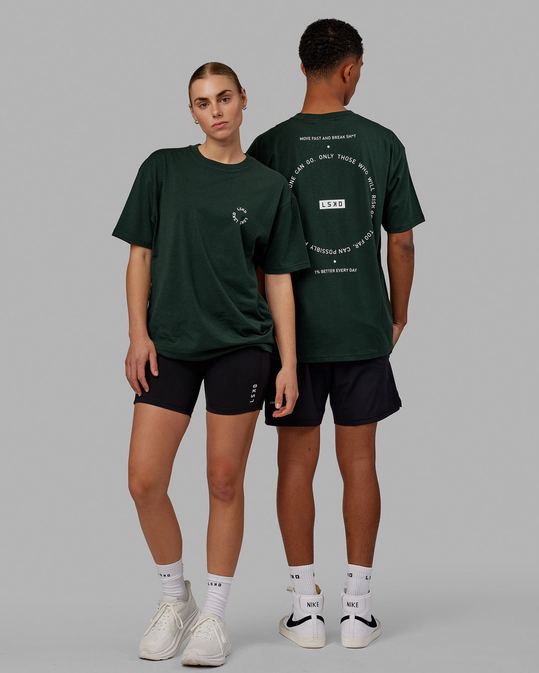 Duo wearing Unisex Rotate Tee Oversize - Vital Green-White