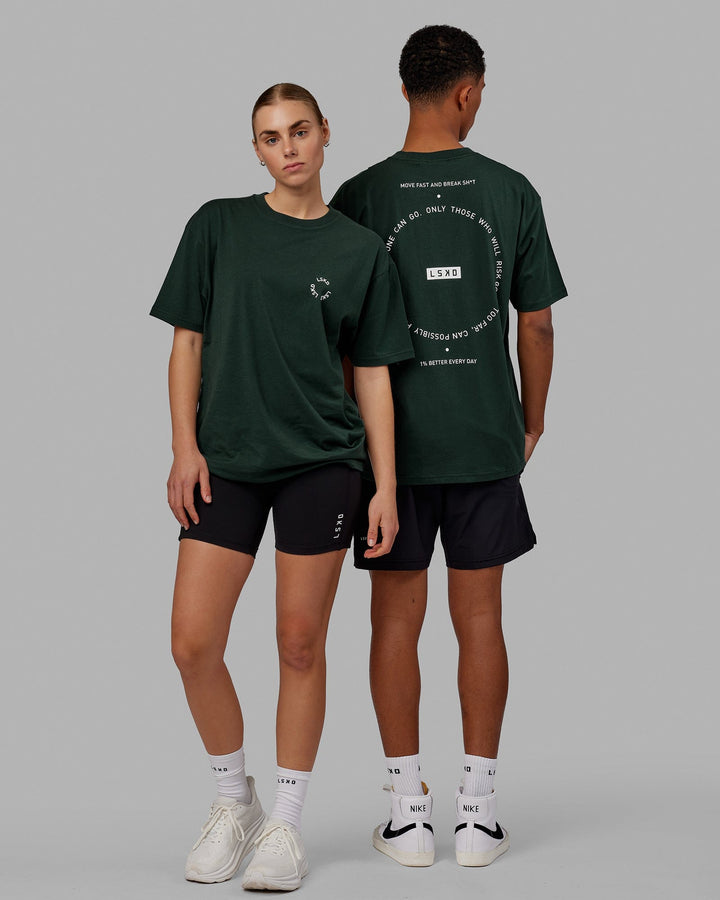 Duo wearing Unisex Rotate Tee Oversize - Vital Green-White