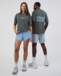 Duo wearing Runner's FLXCotton Oversized Tee - Dark Storm Washed-Open Air | Model:Both | Size:Duo