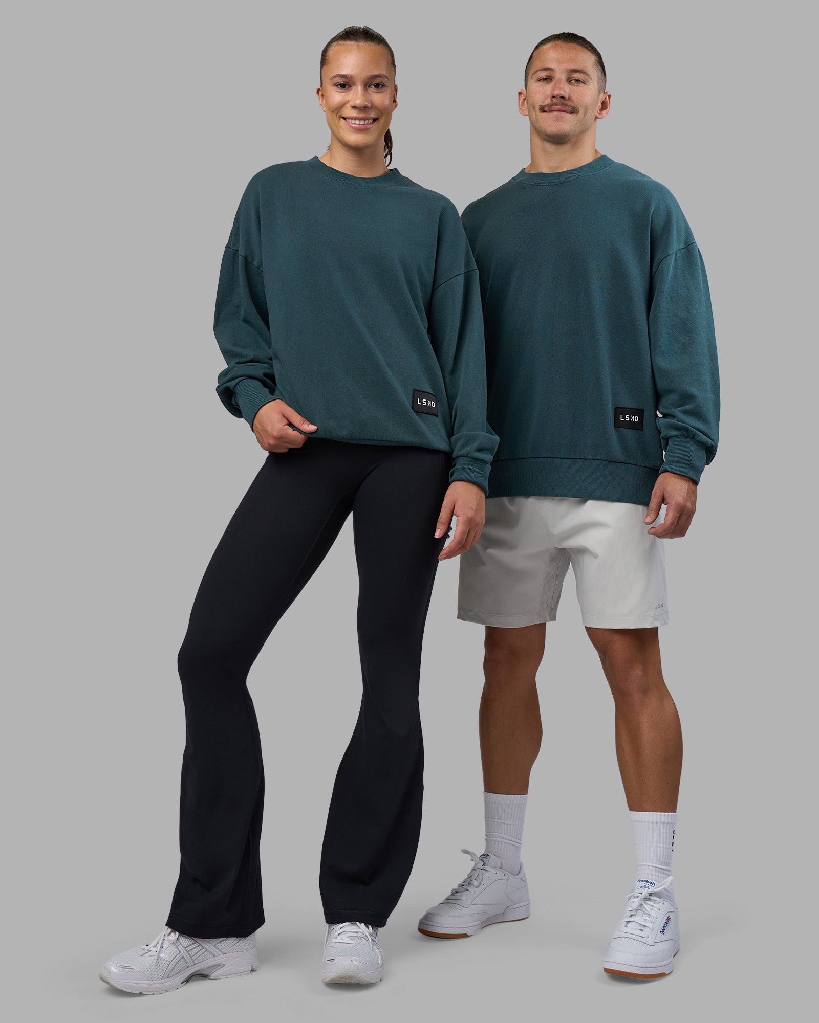 Duo wearing Segmented Oversized Sweater - Abyssal | Model:Both | Size:Duo