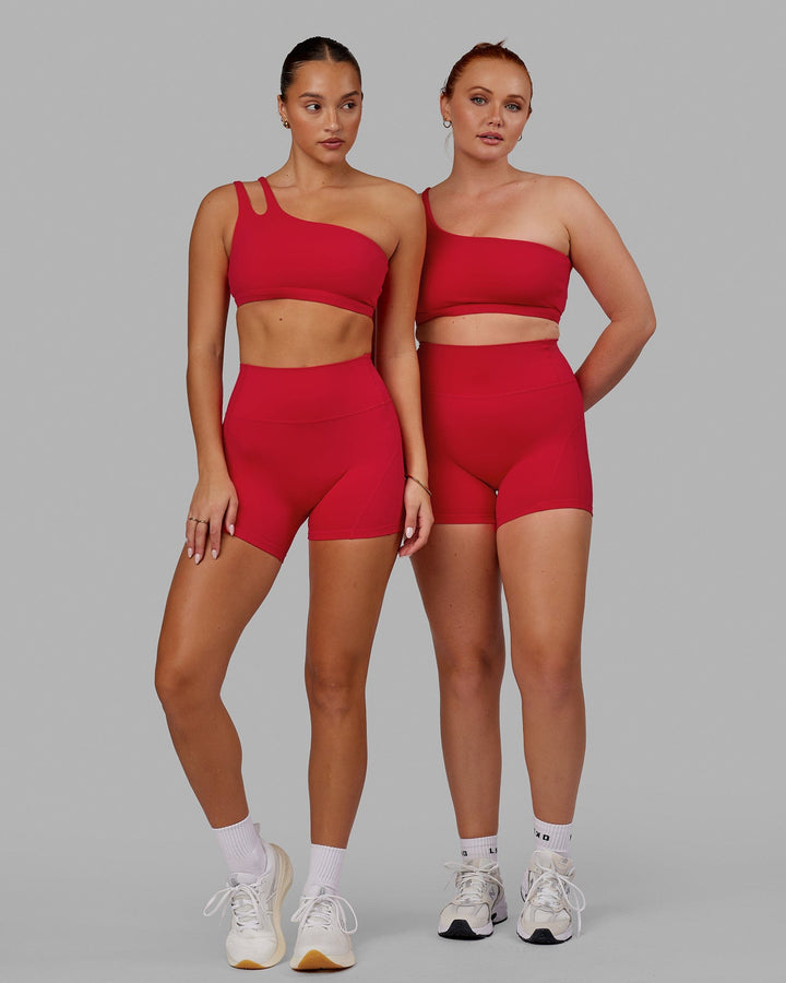 Woman wearing Set Up Sports Bra - Scarlet