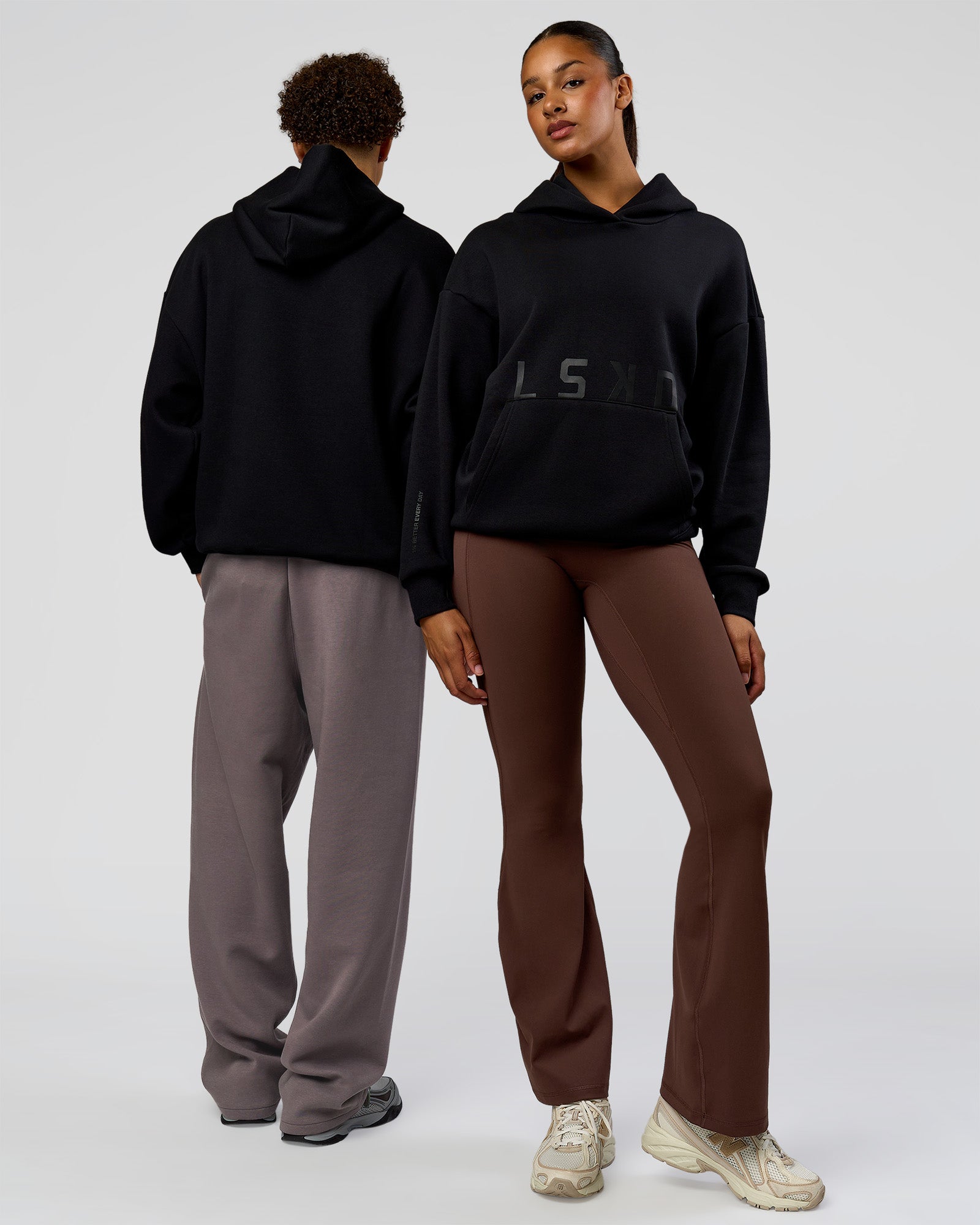 Duo wearing Shadow Mode Oversized Hoodie - Black | Model:Both | Size:Duo