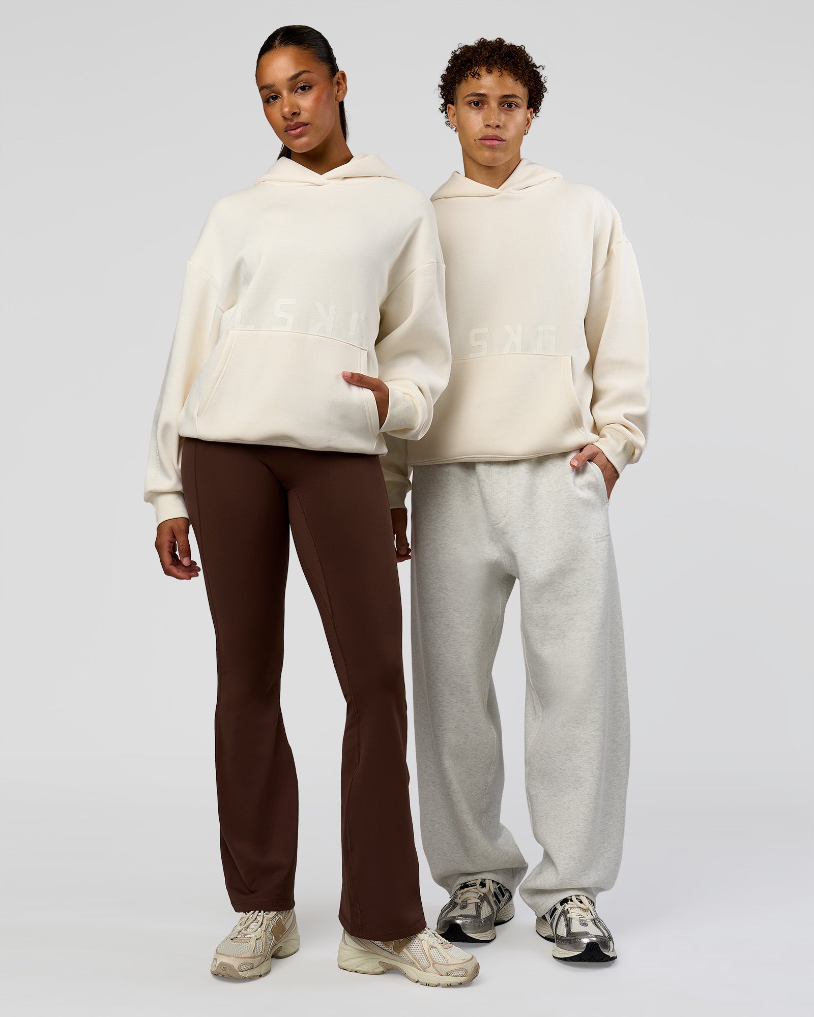 Duo wearing Shadow Mode Oversized Hoodie - Off White | Model:Both | Size:Duo