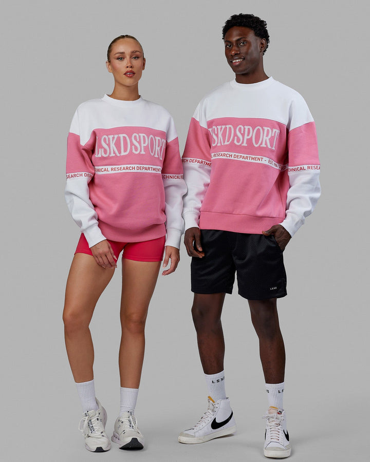 Duo wearing Unisex Sportif Sweater Oversize - Pink Rose-White