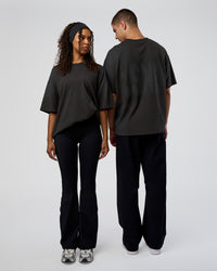 Duo wearing Spray Heavyweight Unisex Oversized Tee - Charcoal Washed | Model:Both | Size:Duo