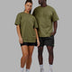 Duo wearing Unisex Stamped Heavyweight Tee Oversize - Moss Stone