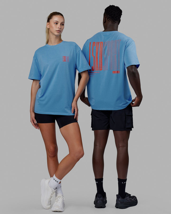 Duo wearing Unisex Stretch It FLXCotton Tee Oversize - Azure Blue