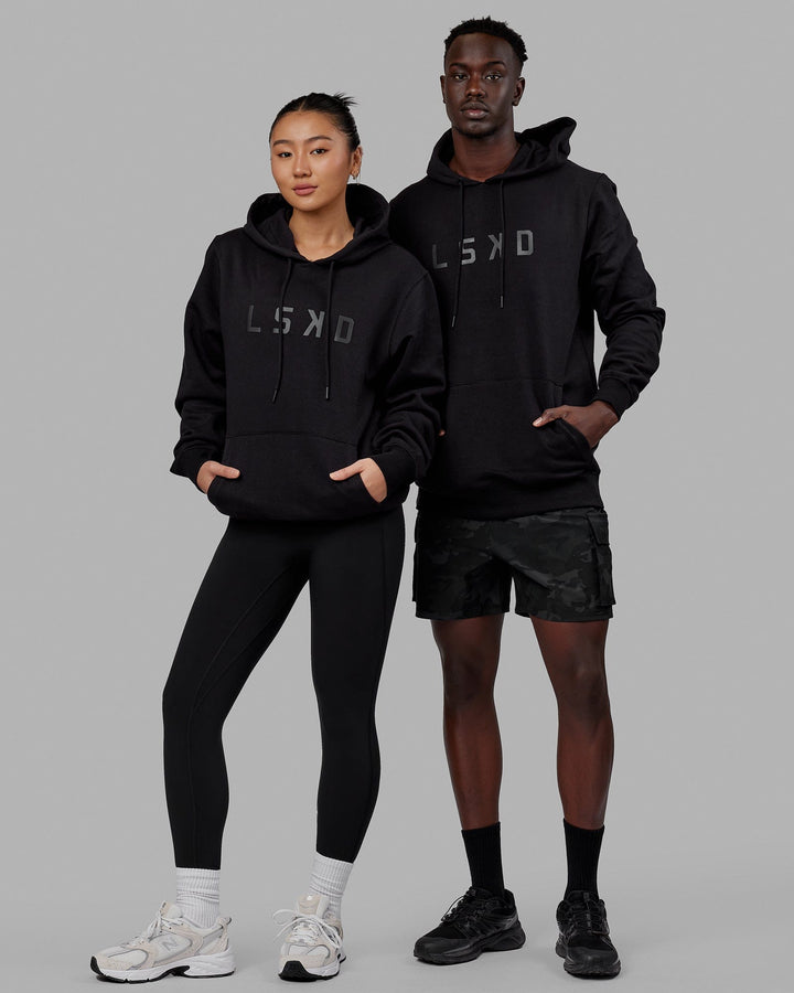Duo wearing Unisex Structure Hoodie - Black-Black
