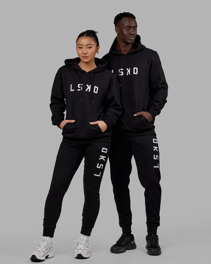 Duo wearing Unisex Structure Track Pant - Black-White