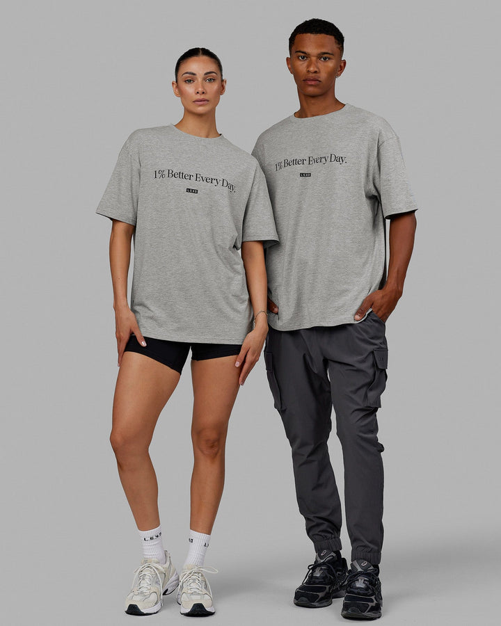 Duo wearing Unisex 1% Better FLXCotton Tee Oversize - Lt Grey Marl-Black