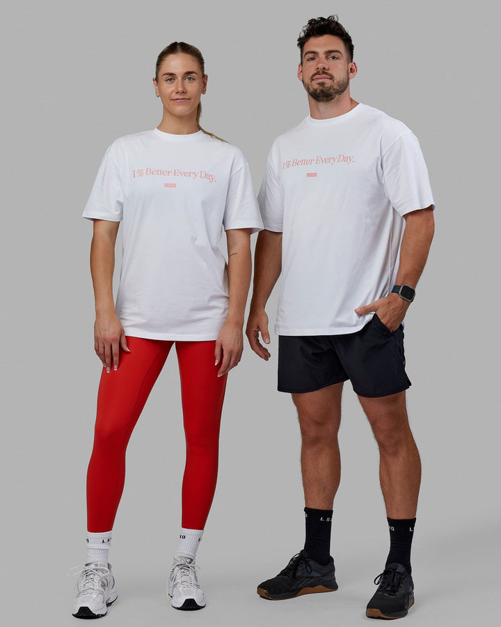 Duo wearing Unisex 1% Better FLXCotton Tee Oversize - White-Coral