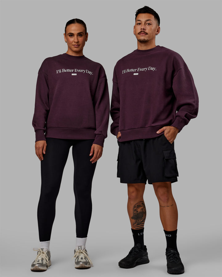 Duo wearing Unisex 1% Better Sweater Oversize - Midnight Plum