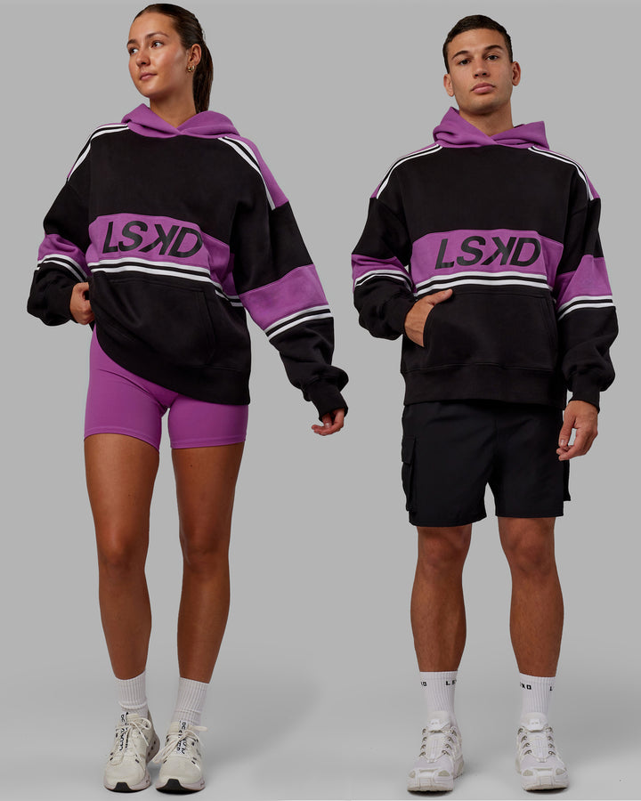 Duo wearing Unisex A-Team Hoodie Oversize - Black-Hyper Violet