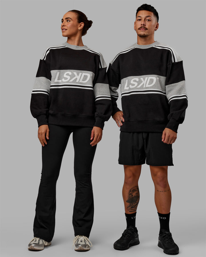 Duo wearing Unisex A-Team Sweater Oversize - Black-Light Grey Marl