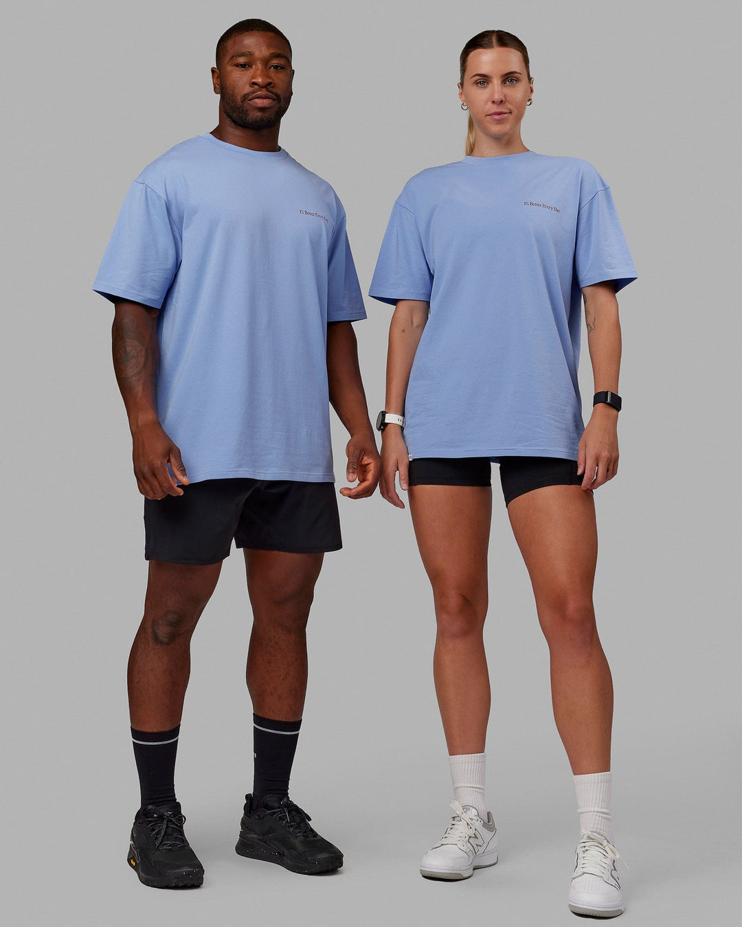 Duo wearing Unisex Better Every Day FLXCotton Tee Oversize - Arctic Blue-Ultra Pink