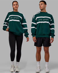Duo wearing Unisex Collateral Sweater Oversize - Dark Moss-White