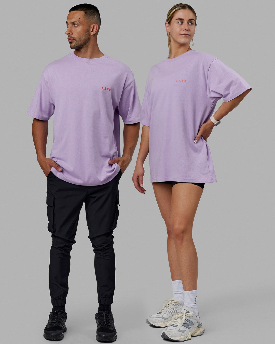 Unisex Endeavour Heavyweight Tee Oversize - Pale Lilac-Impact Orange