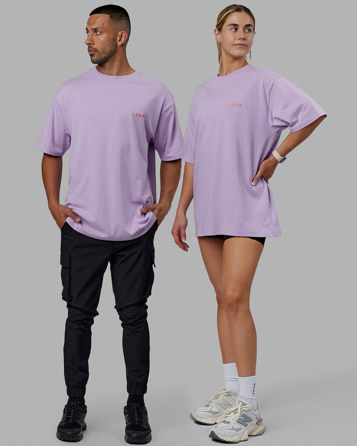 Unisex Endeavour Heavyweight Tee Oversize - Pale Lilac-Impact Orange