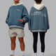 Duo wearing Unisex Fitness Club Hoodie Oversize - Elemental Blue-Off White