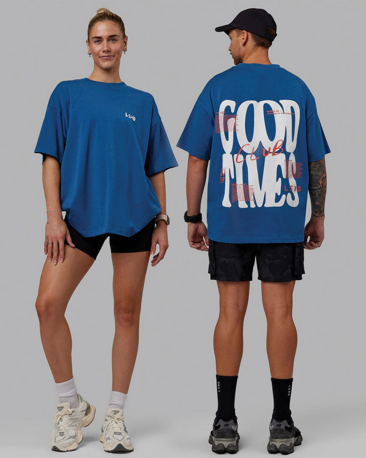 Duo wearing -Unisex Good Times Club 2.0 Heavyweight Tee Oversize - High Tide-White