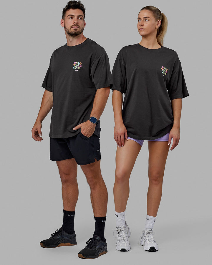 Duo wearing Unisex Good Times Heavyweight Tee Oversize - Phantom-Multi
