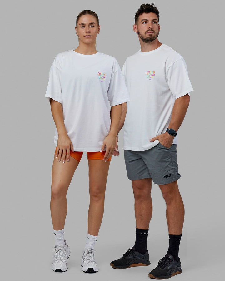 Duo wearing Unisex Good Times Heavyweight Tee Oversize - White-Multi