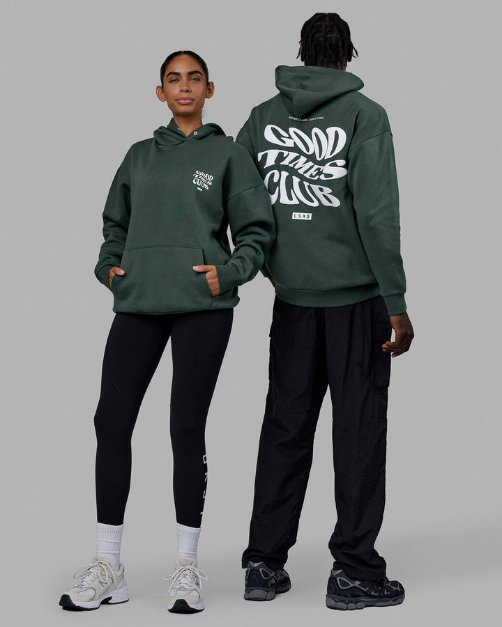 Duo wearing Unisex Good Times Hoodie Oversize - Vital Green