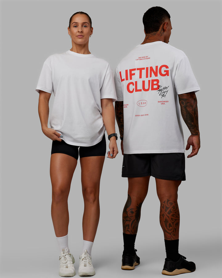 Duo wearing Unisex Lifting Club FLXCotton Tee Oversize - White-Red